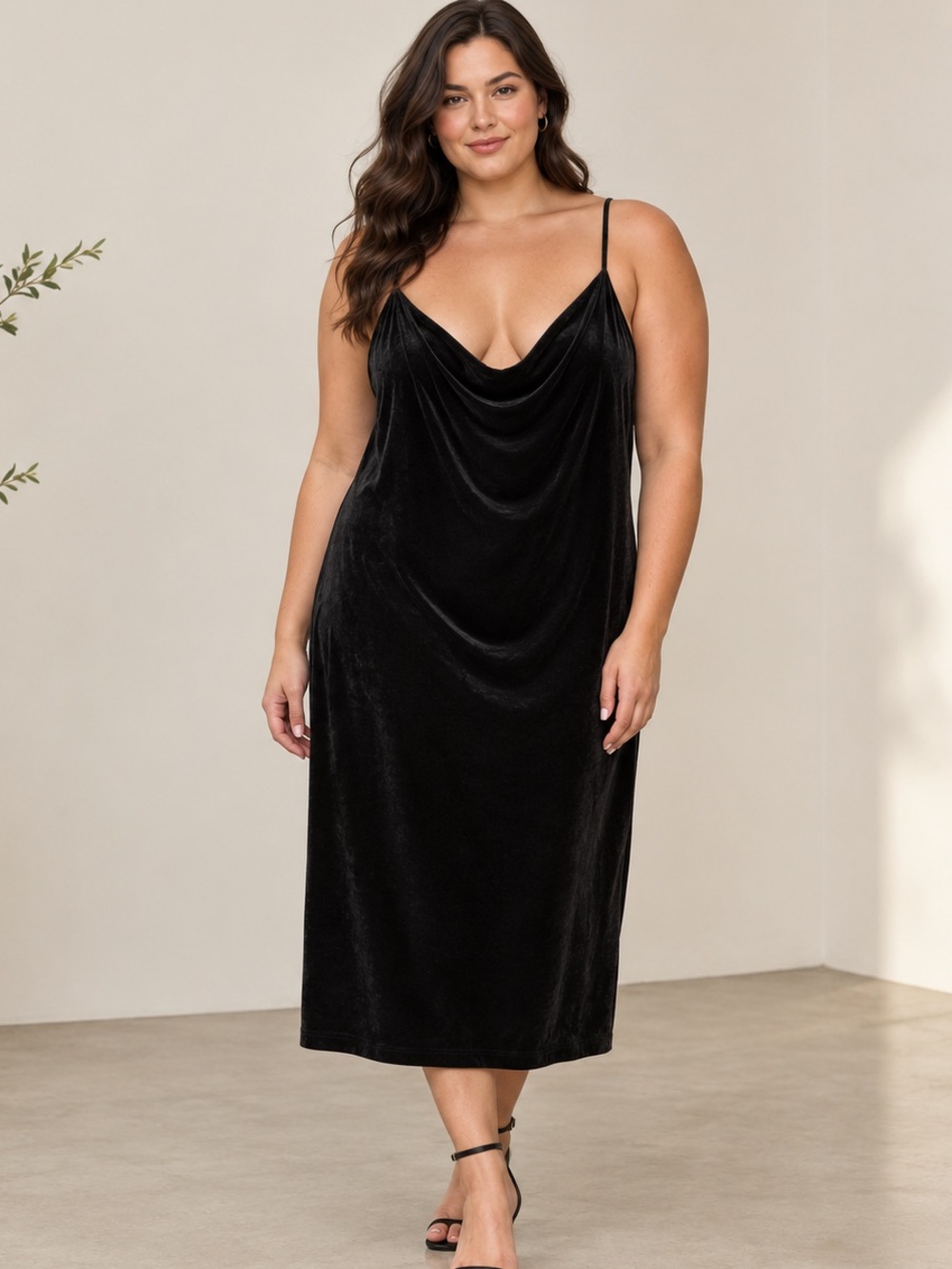 PLT Plus Black Cowl Neck Velvet Midi Dress Size 24 Whimsigoth Witchy Glam NWT